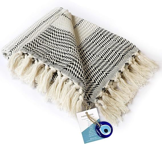 Luxury Fringe Throw Blanket Decorative Lightweight 100% Cotton |40”x71”| for Chair Couch, Boh... | Amazon (US)