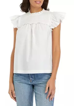 Crown & Ivy™ Women's Flutter Sleeve Ruffle Yoke Top | Belk