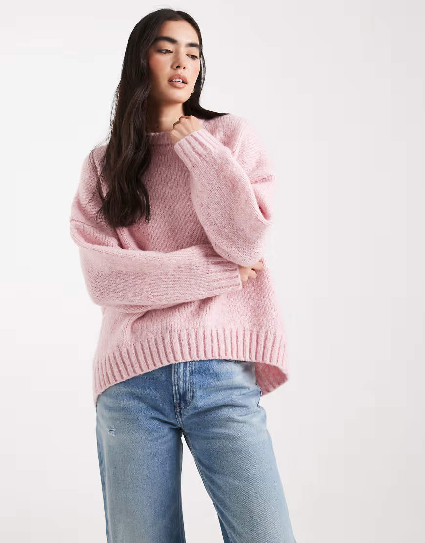ASOS DESIGN oversized crew neck sweater in pink | ASOS (Global)