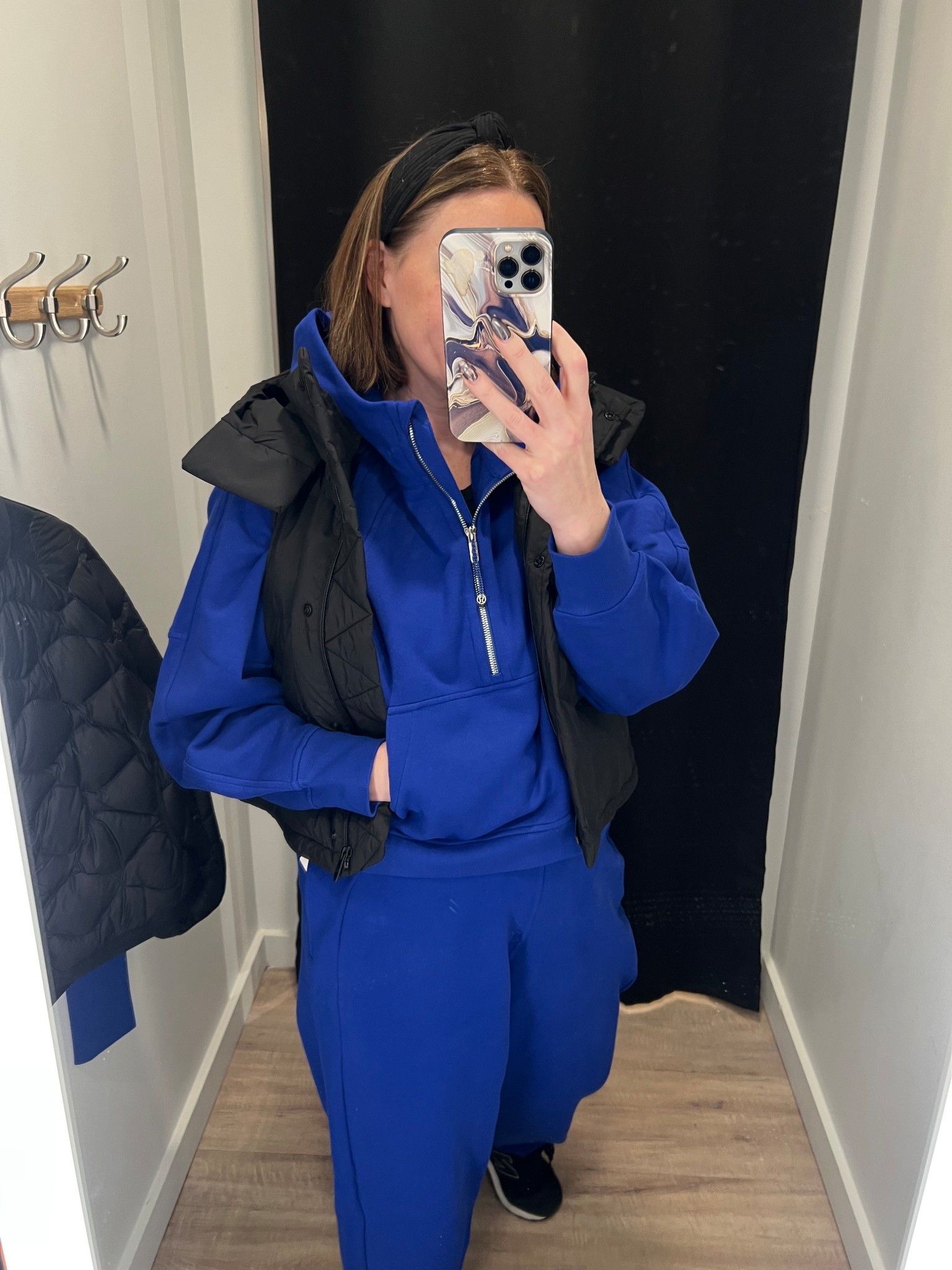 The PRETTIEST blue ever! Color is RIVERSIDE. I’m obsessed! Wearing a M/L on top and mediums on the bottom. Size 4 in the vest. #lululemon #scuba 

#LTKootd #LTKActive #LTKMidsize