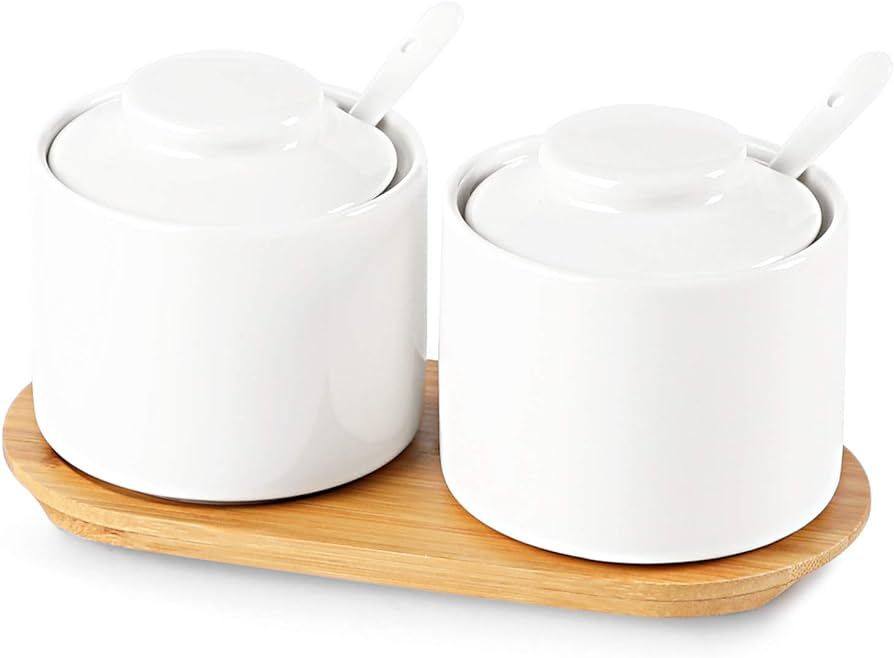 ONTUBE Ceramic Sugar Bowl with Lid and Spoon Set of 2,Porcelain Seasoning Box Salt Bowl with Bamb... | Amazon (CA)