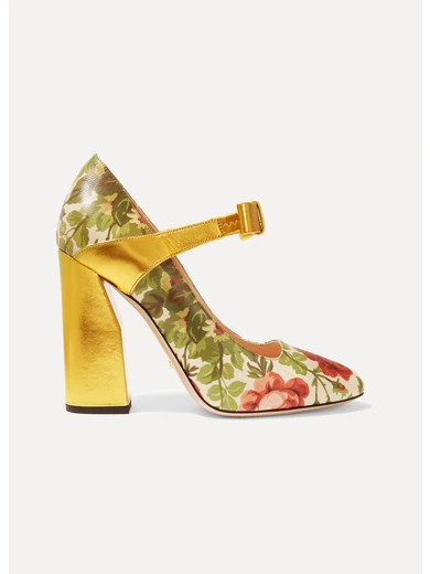 Floral-print textured-leather pumps | NET-A-PORTER (US)