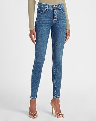 Mid Rise Exposed Button Fly Skinny Jeans | Express