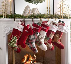 Holiday Icons Crewel Stockings | Pottery Barn (US)