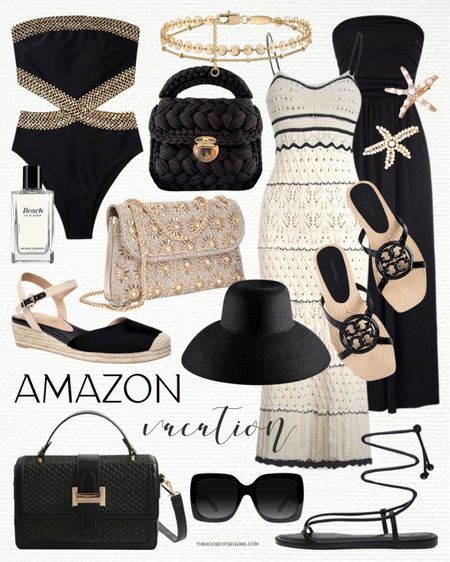 Shop these Amazon Vacation Outfit and resortwear finds! Maxi dress, crochet dress, One piece swimsuit, woven bag, straw bag, sun hat, Tory Burch slide sandals, strappy sandals, bikini, espadrilles, rhinestone bag and more!

