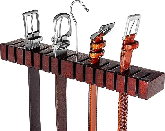 HOUNDSBAY Block Solid Mahogany Belt Holder Hanger & Belt Rack Organizer for Closet Storage Organi... | Amazon (US)