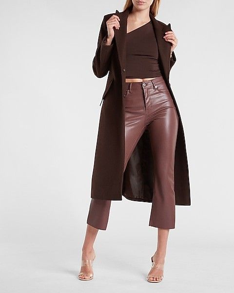 Brown Wool-Blend Belted Wrap Front Coat | Express