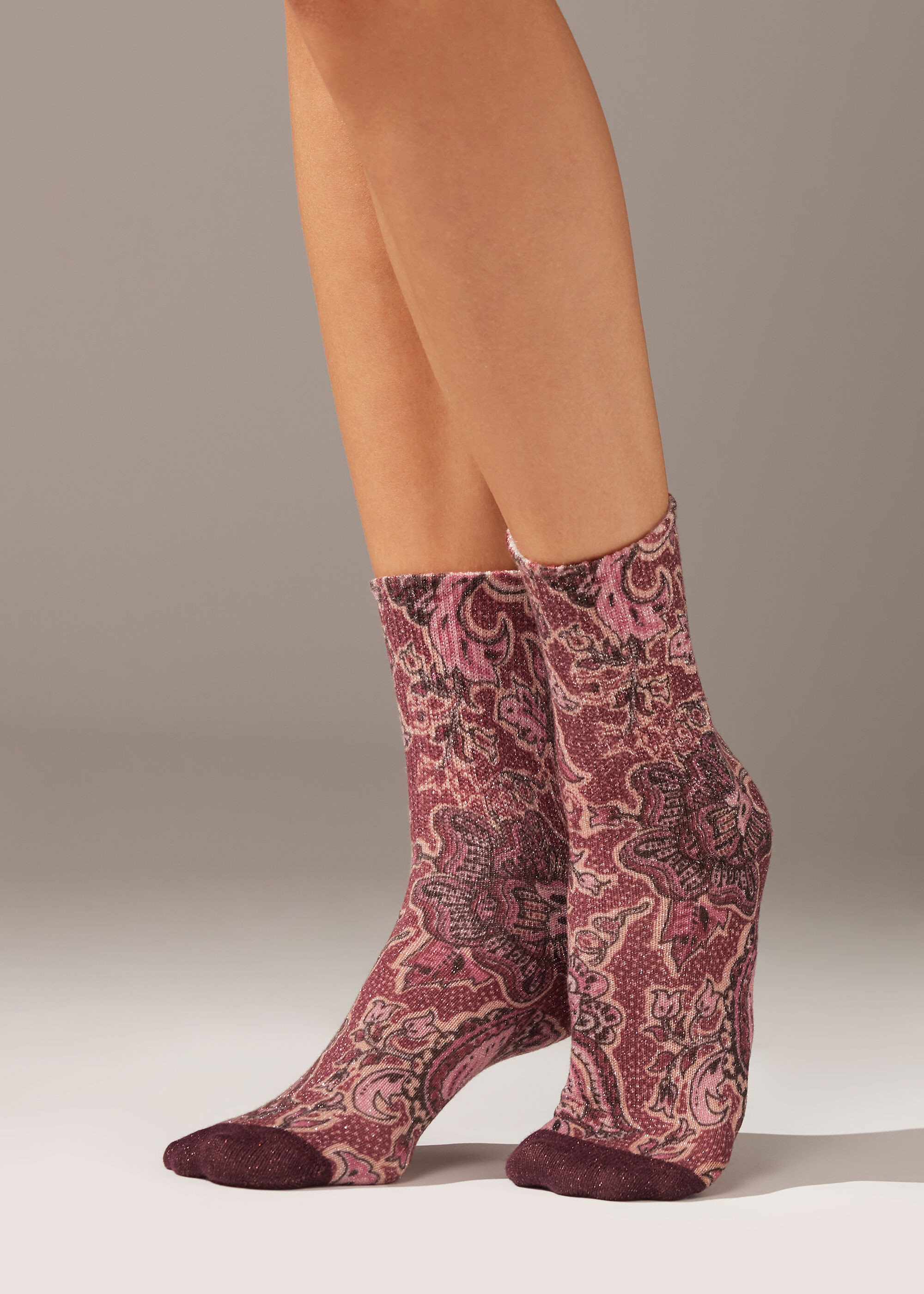 Baroque Print Short Socks with Glitter | Calzedonia US