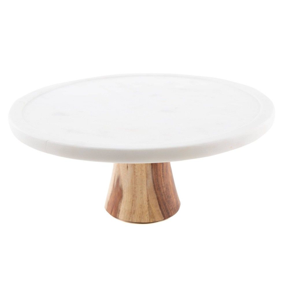 Thirstystone White Marble With Sheesham Wood Pedestal Cake Stand, White Brown | Target