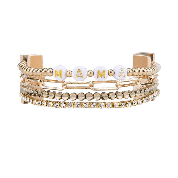 Mama Mini Boho Cuff - Gold & White | Victoria Emerson