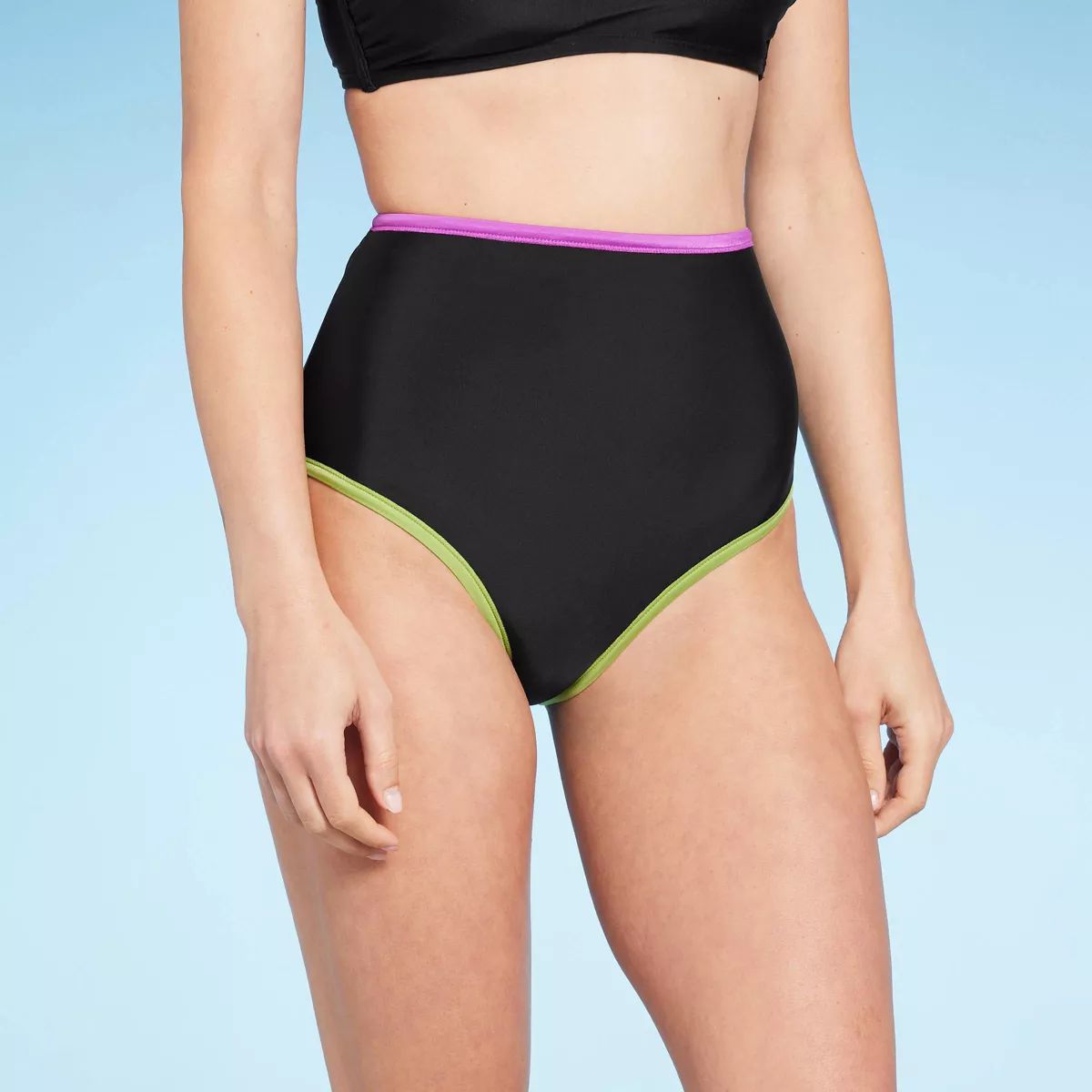Women'sContrast Binding High Waist Bikini Bottom - Shade & Shore™ Black XS: Cheeky Cut, Stretch... | Target