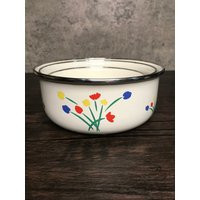 Vintage Set Of 3, Enamel Coated Metal Nesting Mixing Bowls, With Painted Tulip & Rose Flowers, Yellow Blue Red Bouquet | Etsy (US)