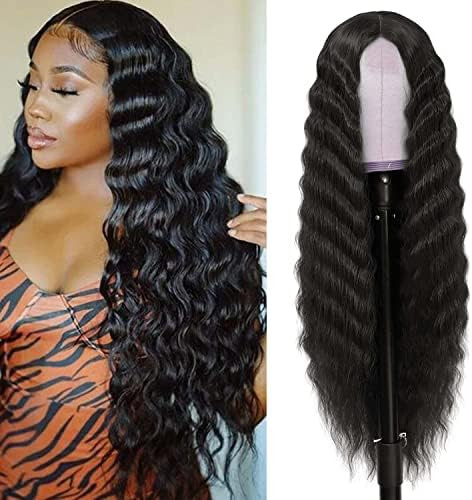 30 Inch Synthetic Curly Wigs for Women Long Black Hair Wig Lace Front 4" Simulated Scalp Natural ... | Amazon (US)