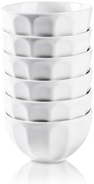 Selamica Porcelain Fluted Latte Bowl Set - 10 Ounce for Rice, Soup, Snacks - Set of 6, White | Amazon (US)