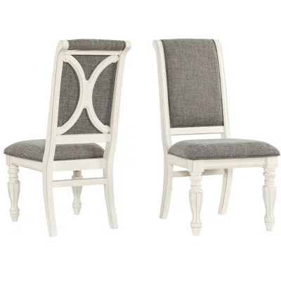 Solid Wood Dining Chairs 2, Gray Upholstery, Thick Foam Padding, French Style Legs, Comfortable High Back Upholstered Chair Of 2 Wood, Fabric Covering | Wayfair North America