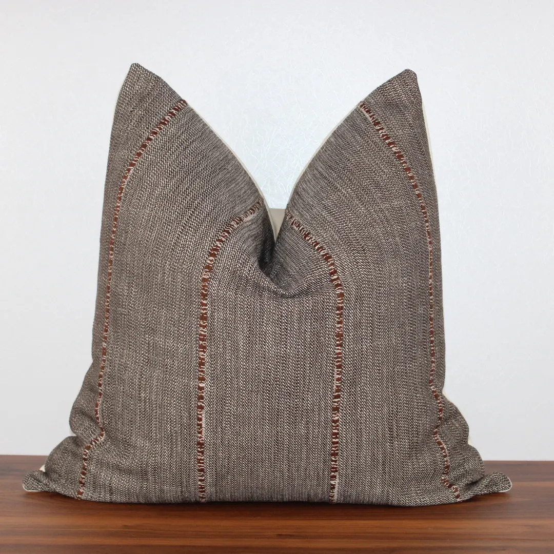 Brown Striped Linen Pillow Cover|rustic Modern Accent Cushion| Handwoven Cover Pillows| Elegant T... | Etsy (US)