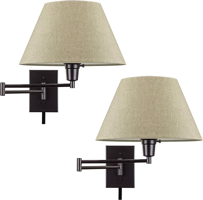 Kira Home Cambridge 15" Swing Arm Wall Lamp - Plug in/Wall Mount + Latte Mocha Fabric Shade, 150W... | Amazon (US)