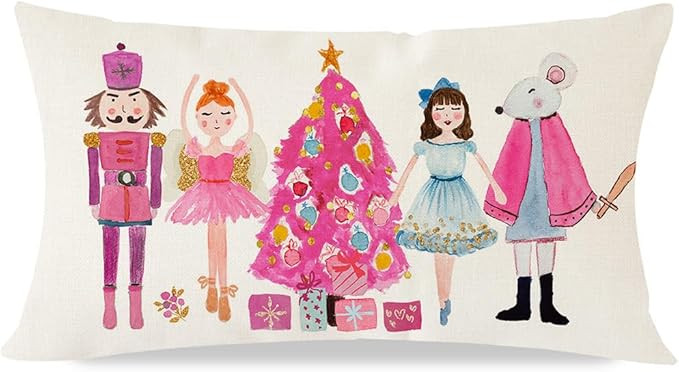 PANDICORN Christmas Throw Pillow Cover 12x20 Inch Pink Nutcracker Christmas Decor Christmas Tree ... | Amazon (US)