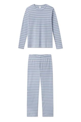 Pima Long-Long Weekend Set in Dusty Blue Stripe | Lake Pajamas