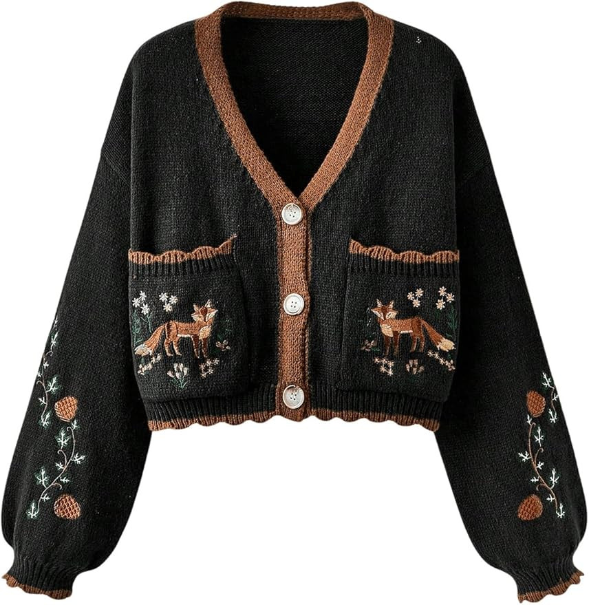Women's Floral Cropped Cardigan Cottagecore Boho Cardigans Embroidered Open Front Western Sweater... | Amazon (US)