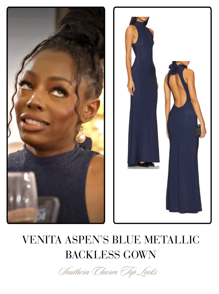 Venita Aspen's Blue Metallic Backless Gown 

 
