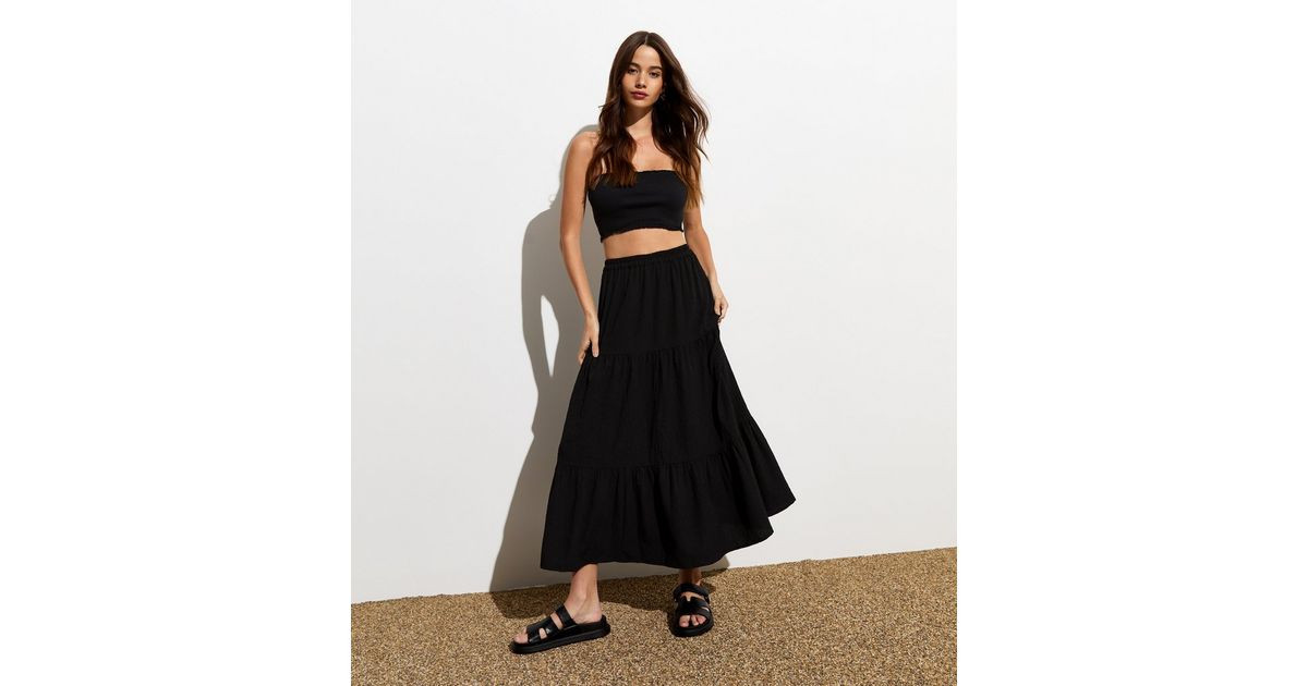 Black Textured Tiered Midi Skirt
						
						Add to Saved Items
						Remove from Saved Items | New Look (UK)