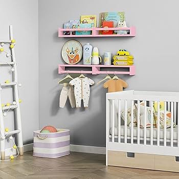 Forbena Pink Floating Shelves for Wall, Aesthetic Wall Bookshelf for Girls Room Decor, Wood Nurse... | Amazon (US)