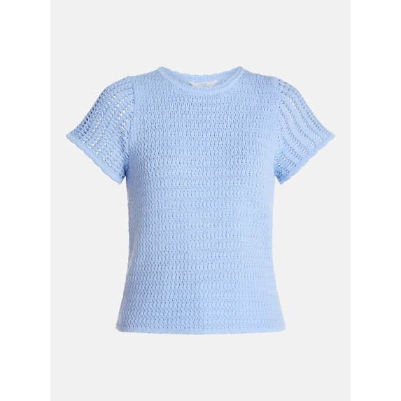 Time and Tru Women's Textured Crewneck Sweater with Short Sleeves, Lightweight, Sizes XS-XXXL | Walmart (US)
