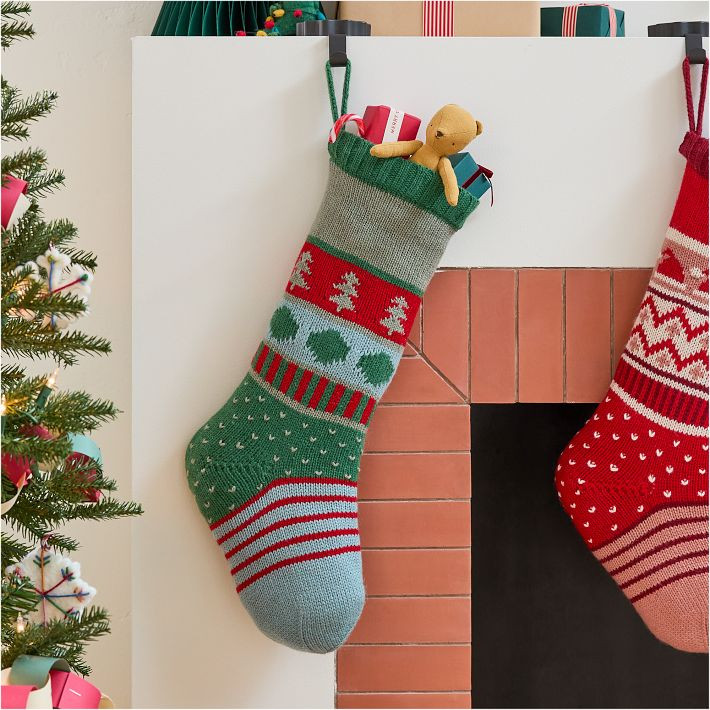 Fair Isle Knit Stocking - Trees | West Elm (US)