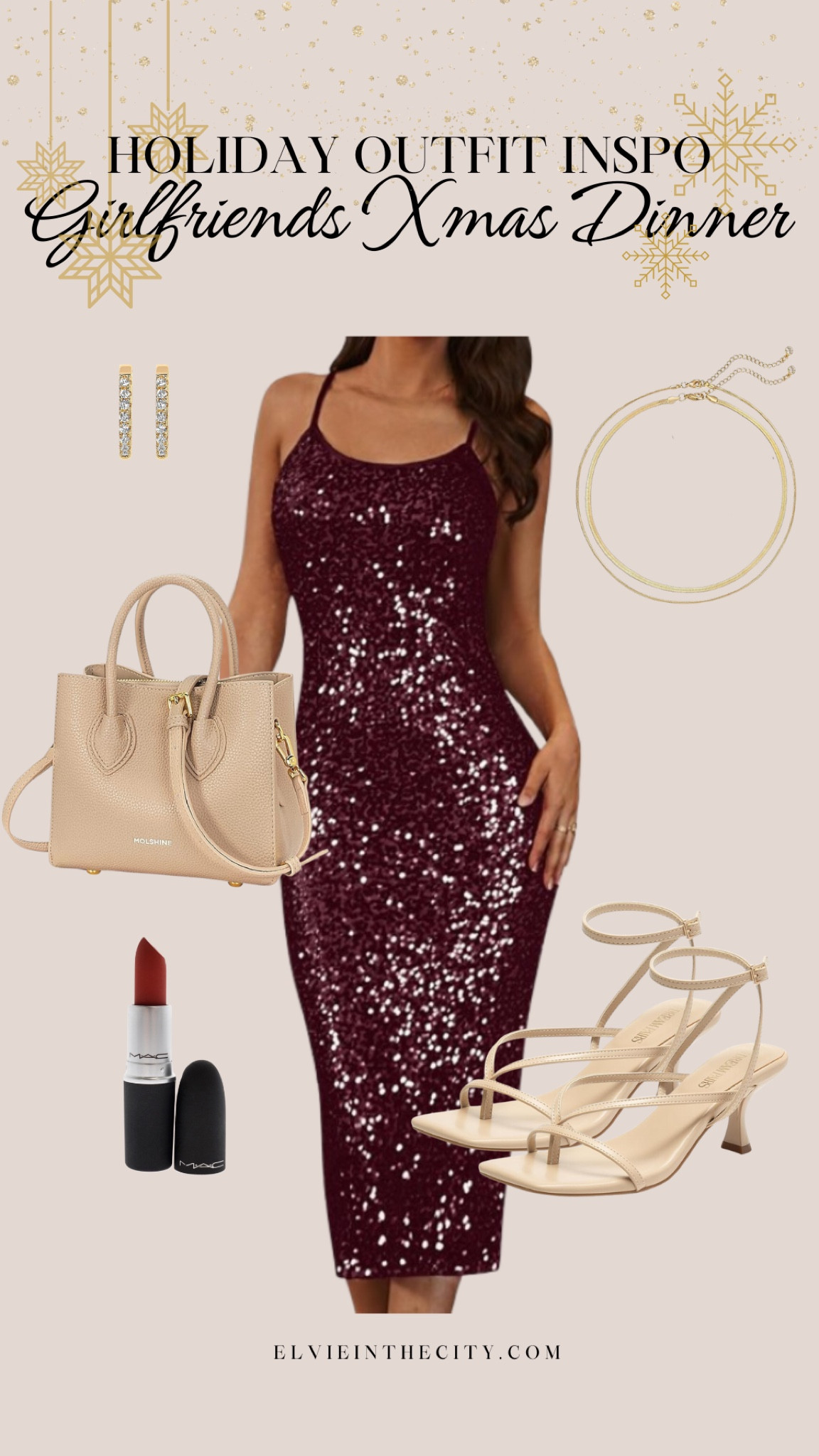 This holiday outfit inspo is perfect for a girlfriends Xmas dinner. I’ve paired a sequined dress with neutral strappy heels, a coordinating mini satchel bag, plum lipstick, rhinestone huggie earrings, and a set of gold necklaces.

Holiday party, holiday outfit, Christmas party dress, ootd, fashion over 40

#LTKStyleTip #LTKHoliday #LTKFindsUnder50
