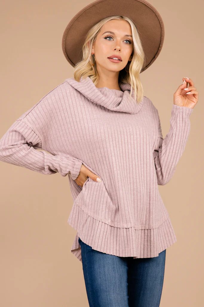 I Believe You Mauve Pink Cowl Neck Sweater | The Mint Julep Boutique