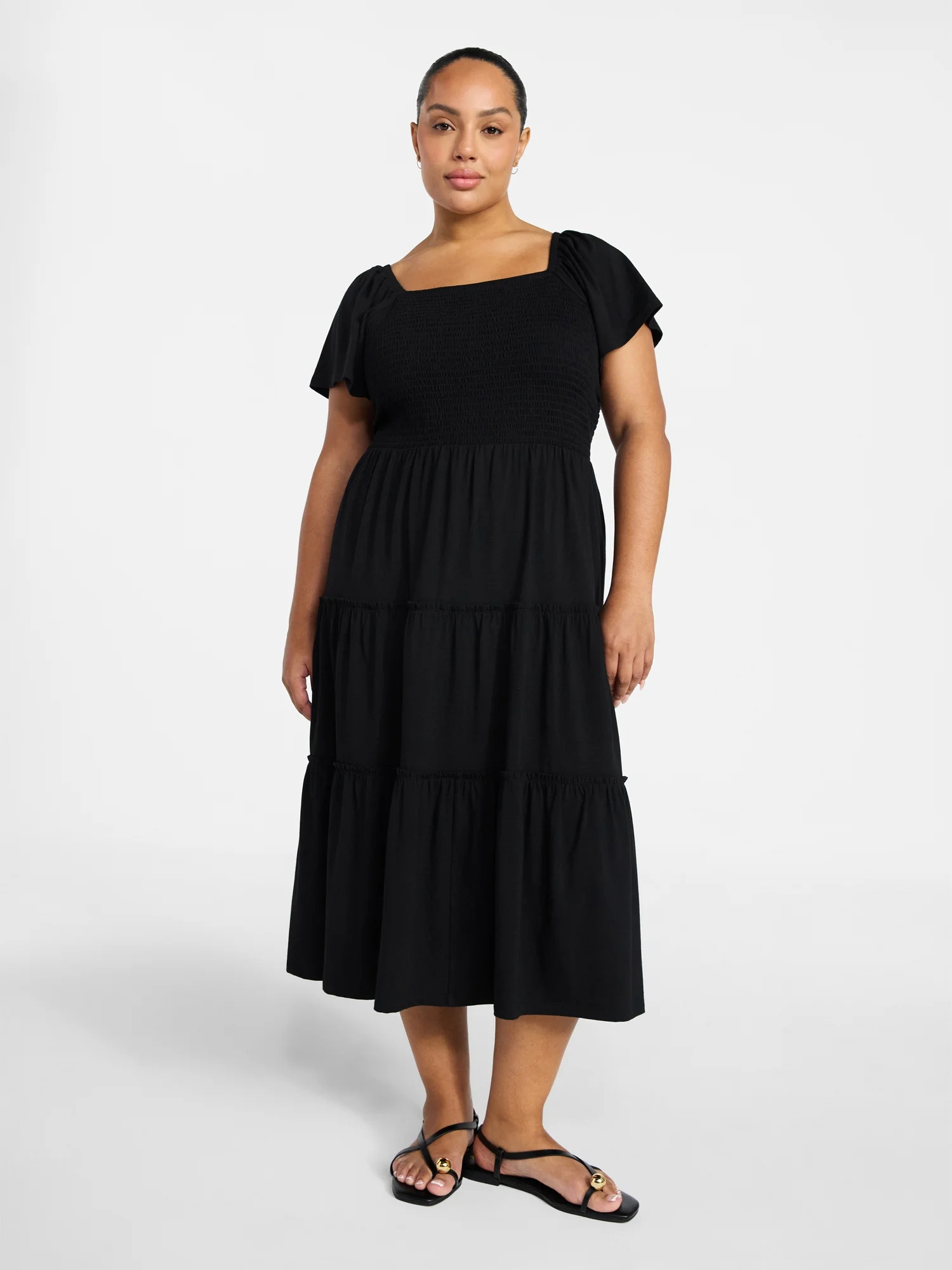 Terra & Sky Women's Plus Square Neck Smocked Dress, Sizes 0X-5X | Walmart (US)