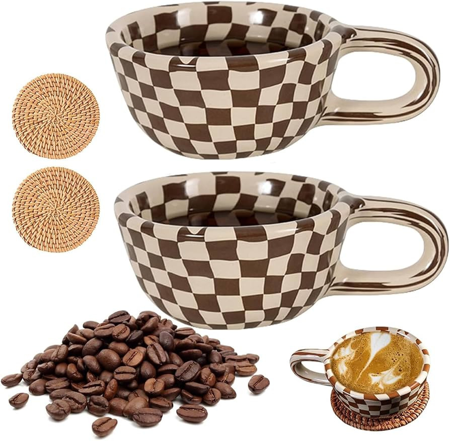 Miaexaugsh Irregular checkerboard coffee mug gift ceramic mug mug,Pottery Mug,Tea Cup for Office ... | Amazon (US)