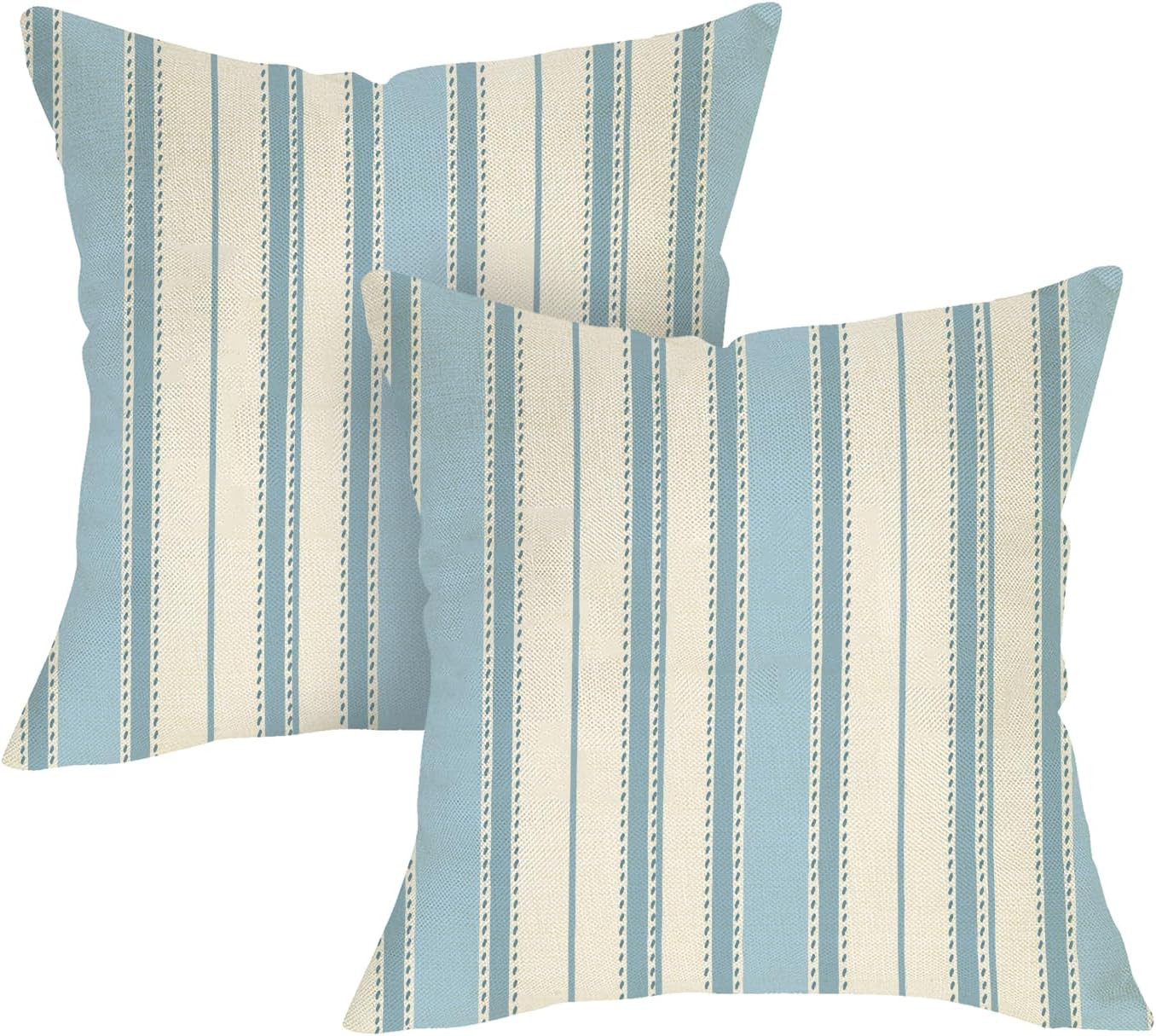 Blue White Striped Decorative Throw Pillow Covers 18 x 18 Set of 2 | Amazon (US)