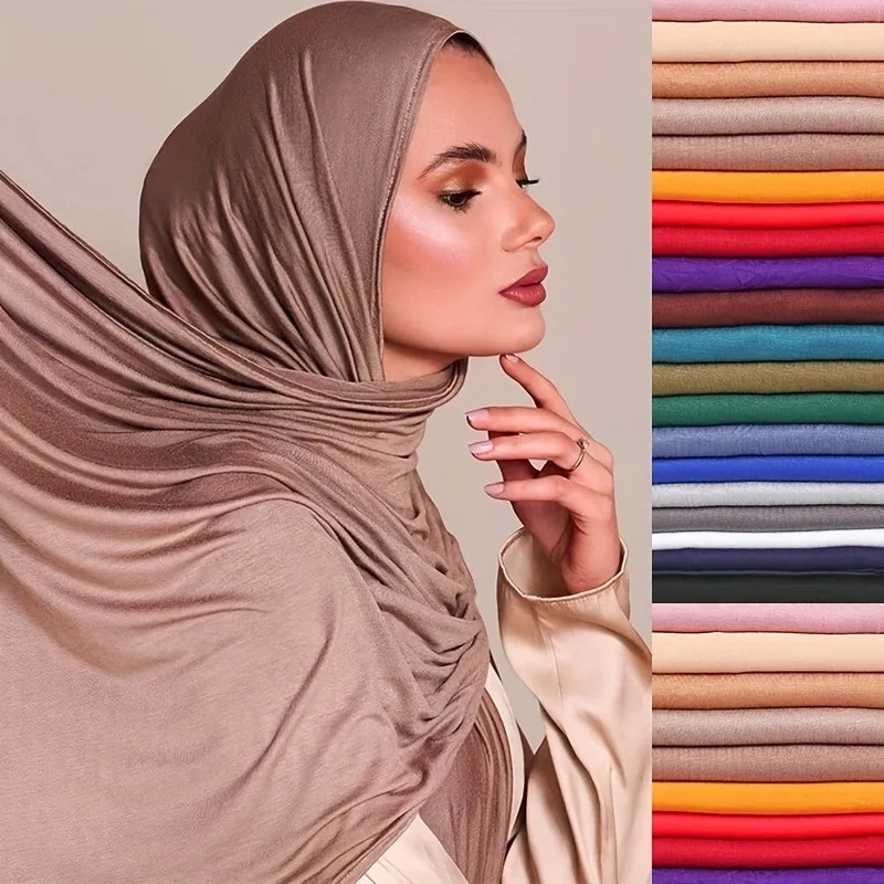 Classic Elastic Hijab Solid Color Scarf Casual Shawl Women Turban Scarf Large Windproof Head Wrap... | Temu Affiliate Program