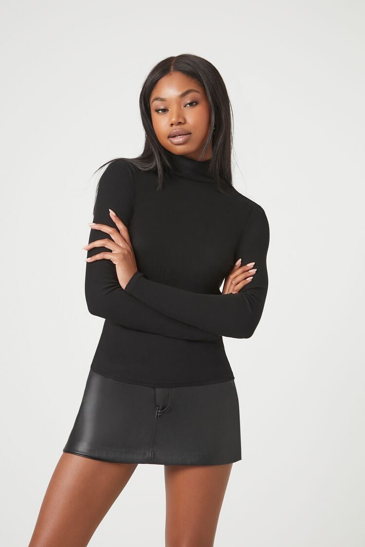 Women's Turtleneck Long-Sleeve Top in Black, XS | Forever 21
