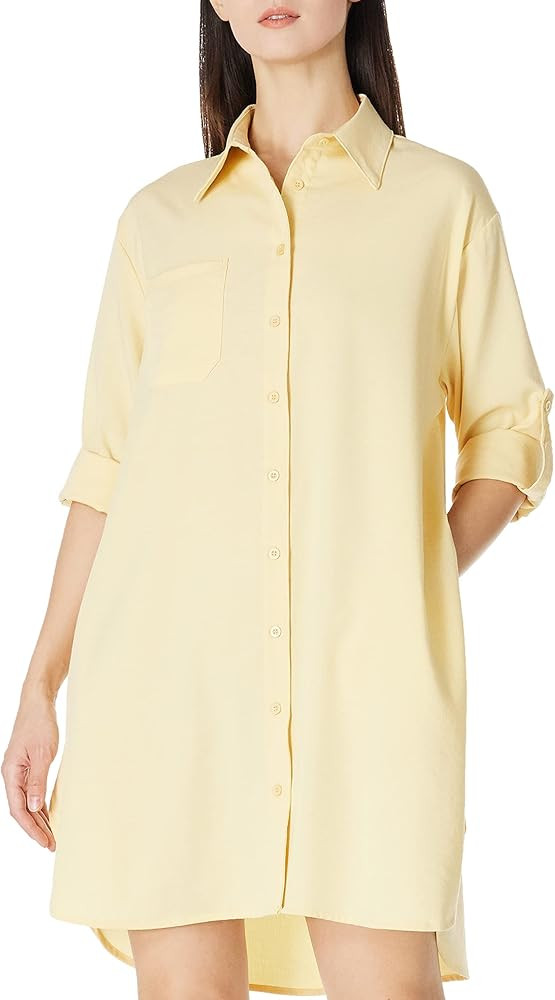 Women's Casual Cuffed Long Sleeve Button Down Shirt Dress Plus Size V Neck Tunic Blouses Tops wit... | Amazon (US)