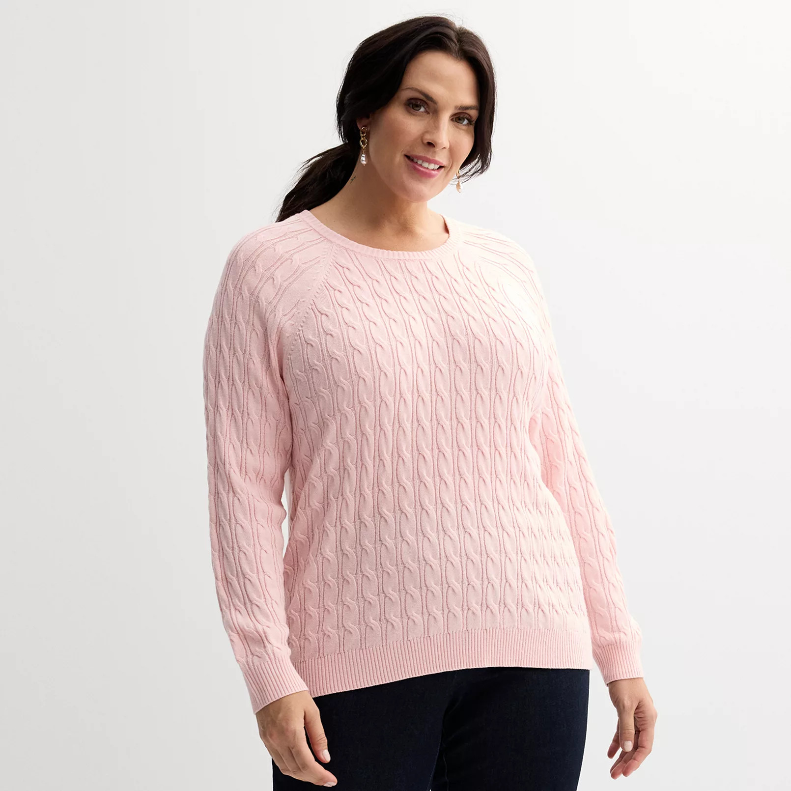 Plus Size Croft & Barrow® The Extra Soft Cabled Crew Neck Sweater | Kohl's