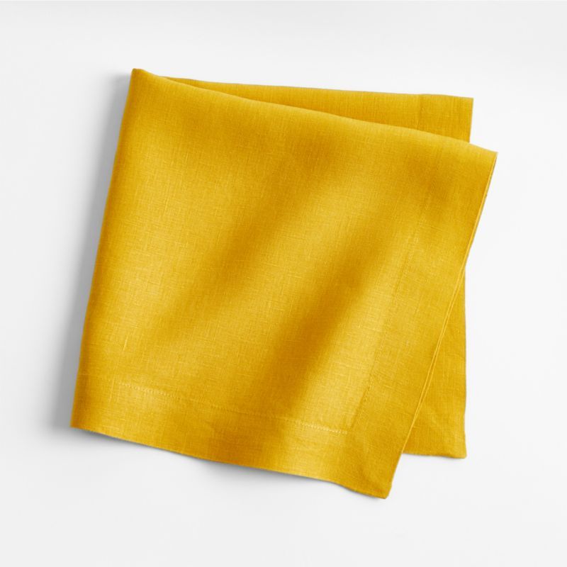 Marin Saffron Yellow European Flax -Certified Linen Napkin + Reviews | Crate & Barrel | Crate & Barrel