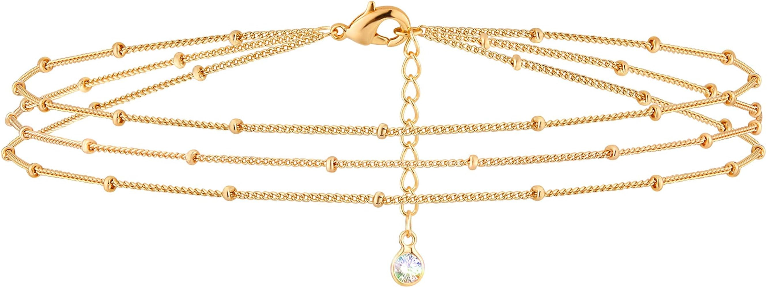 Gold Tiny Pearl Bracelet,14K Gold Plated Cute Beaded Freshwater Cultured Pearls Tiny Charm Dainty... | Amazon (US)