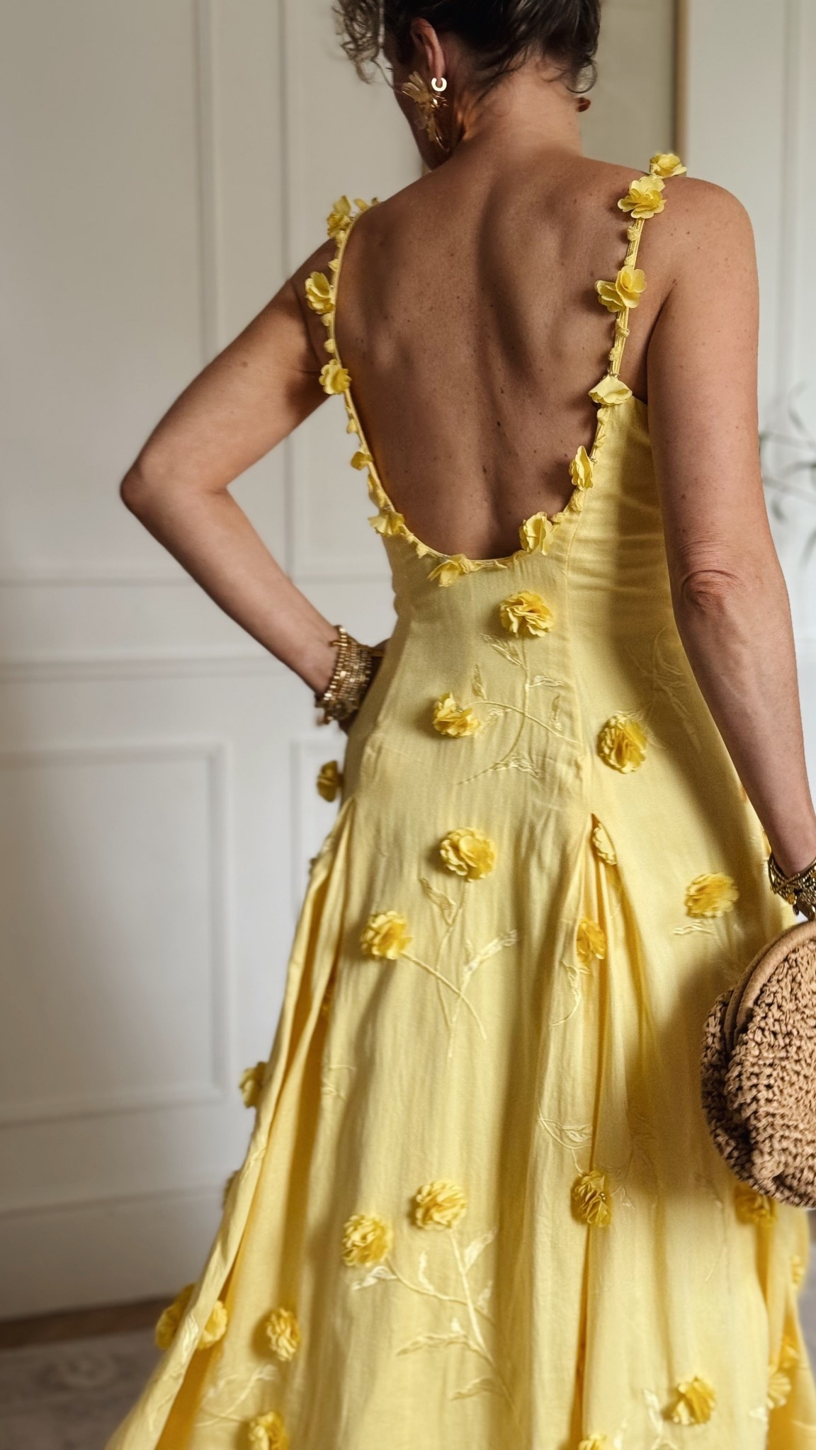 Yellow dress, raffia clutch, summer occasion dress, dress with pockets, backless dress 

#LTKpetite #LTKsummer #LTKover50style