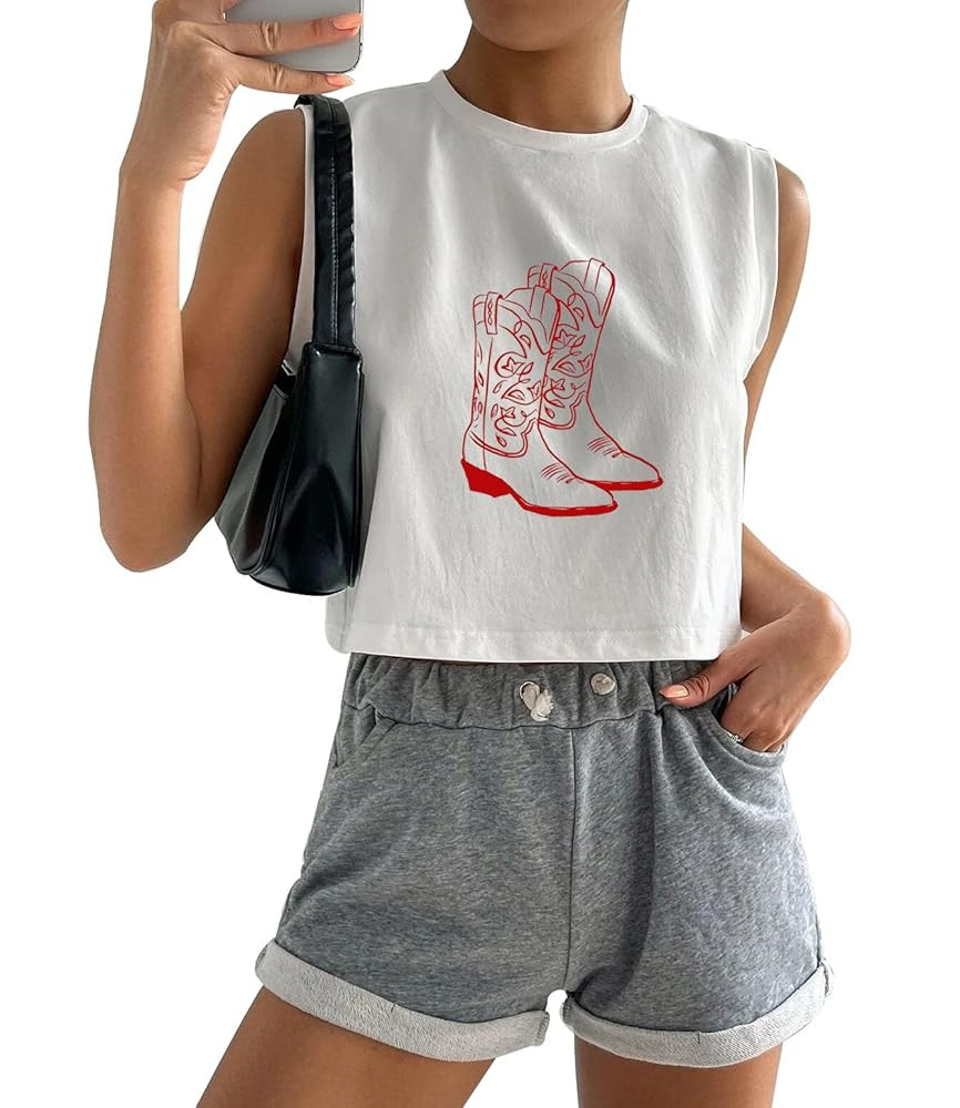 Country Concert Outfits Crop Tank Tops Women Cute Casual Summer Western Cowgirl Graphic Crop Tops... | Amazon (US)