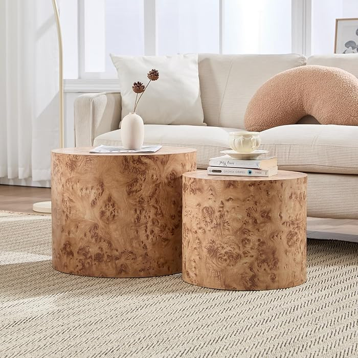 Round Coffee Tables Side Table Set of 2, Wood Nesting End Table for Living Room Balcony Office, W... | Amazon (US)