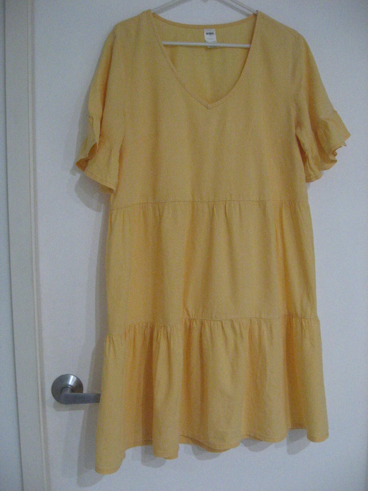 ANKO ORANGE V-NECK SHORT SLEEVE WITH FRILL CUFF LINEN BLEND TIERED DRESS SIZE 10 | eBay AU