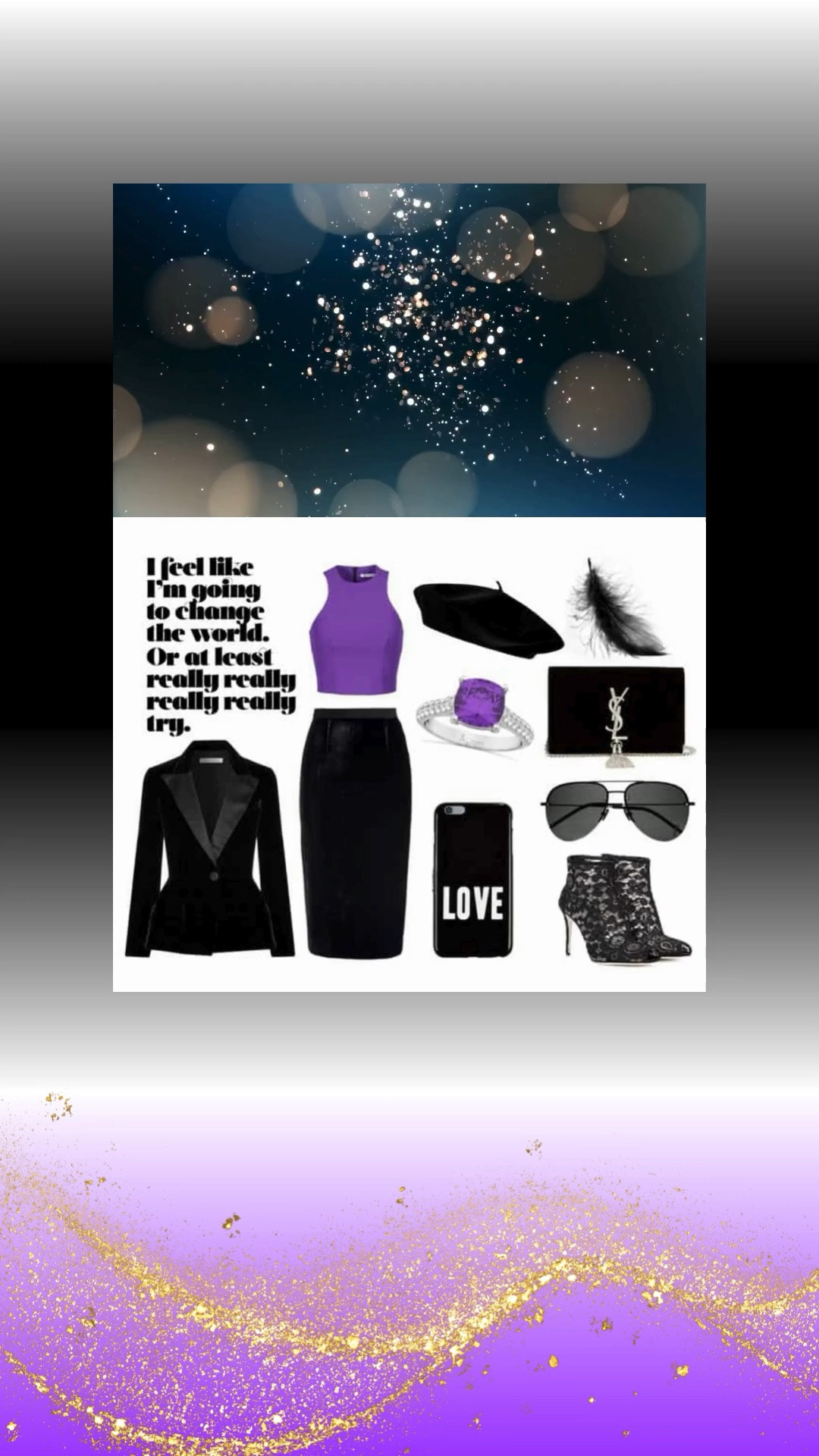✨ ROYAL FASHION WITH A PURPOSE ✨

Step into timeless elegance with *royal fashion with a purpose*—where sophistication meets modern confidence. A chic purple crop top paired with a high-waisted black pencil skirt creates a striking silhouette, while a tailored black blazer adds polished refinement. Finished with a stylish beret and classic black sunglasses, this ensemble captures effortless luxury with a bold, fashion-forward edge.

Whether you're heading to a power lunch, an upscale event, or strolling through the city in style, this look radiates grace, confidence, and undeniable glamour. True royal style is about dressing with intention, embracing confidence, and making every entrance unforgettable.

✨ SHOP THE LOOK ✨

https://www.beverlyhillsmagazine.com/shop ✨

#FashionMagazine #ShopStyle #OOTD #RoyalStyle 👑💜🖤

✨ Shoppable affiliate links included.

#LTKootd