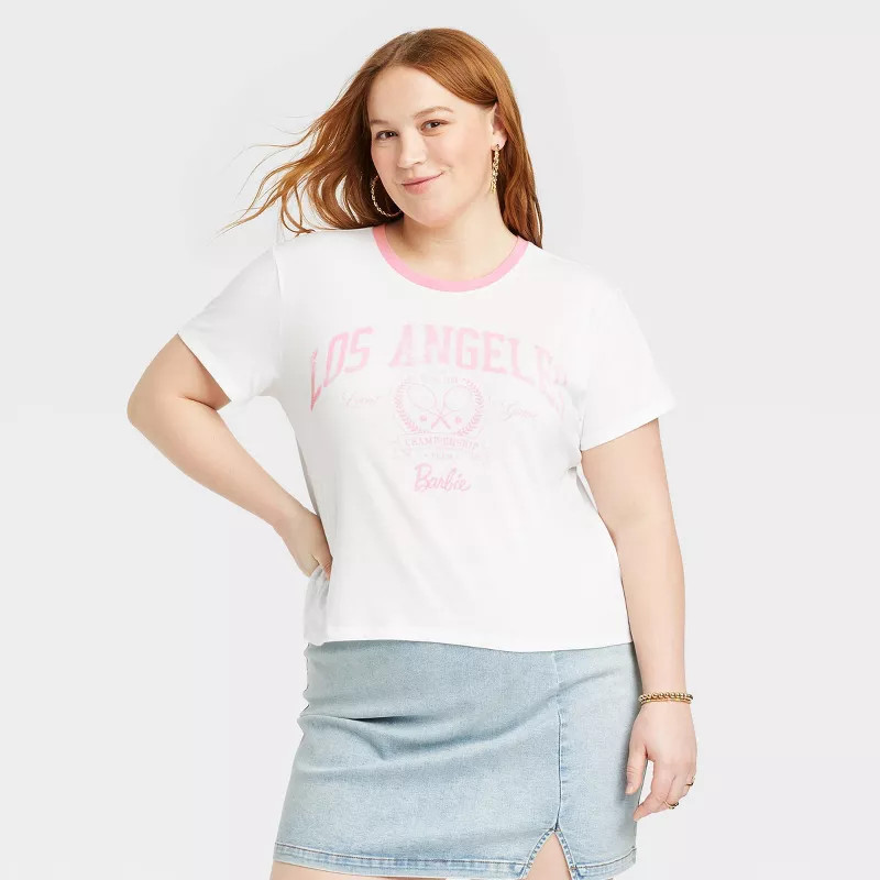 Women's Los Angeles Tennis Barbie Short Sleeve Ringer Graphic T-Shirt - White | Target