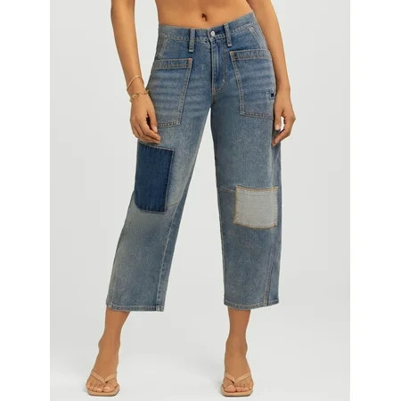 Jessica Simpson Women's and Women's Plus Cherry Cropped Patchwork Barrel Jeans, 26" Inseam, Sizes 2-24W | Walmart (US)
