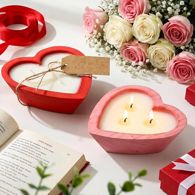 Lounsweer 2 Pcs Heart Shaped Wooden Bowl Candle 6 Inch Valentine's Day Heart Dough Bowl 3 Wick So... | Amazon (US)