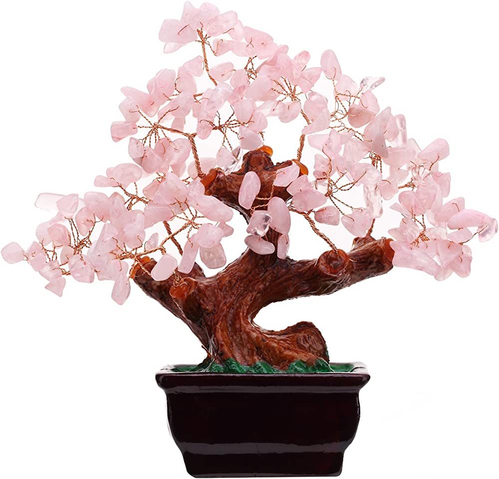 Parma77 Feng Shui Natural Rose Pink Quartz Crystal Money Tree Bonsai Style Decoration for Wealth ... | Amazon (US)