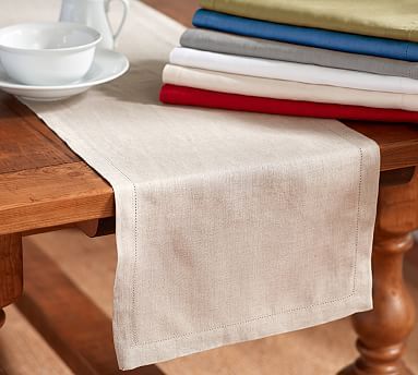 PB Classic Belgian Flax Linen Hemstitch Table Runner | Pottery Barn (US)